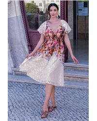 Goddiva - Floral Flutter Sleeve Wrap Midi Dress - Lyst