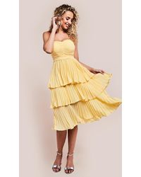 Goddiva - Pleated Bandeau Bodice Chiffon Tiered Midi - Lyst