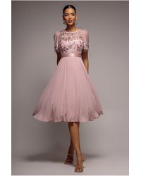 Goddiva - Embroidered Top Chiffon Pleated Midi - Lyst