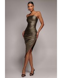 Goddiva - Bandeau Faux Leather Midi Dress - Lyst