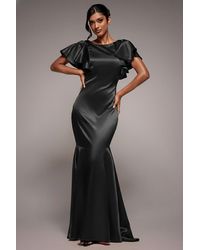 Goddiva - Satin Flutter Sleeve Mermaid Maxi - Lyst