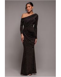 Goddiva - Off The Shoulder Gathered Panel Sparkle Lurex Maxi Dress - Lyst