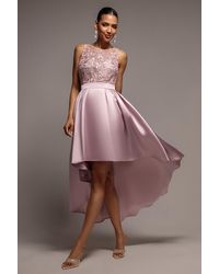 Goddiva - Sequin & Satin Dipped Hem Midi Dress - Lyst
