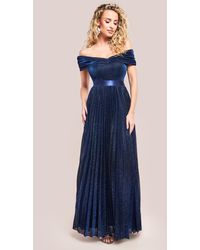 Goddiva - Bardot Pleated Skirt Maxi Dress - Lyst