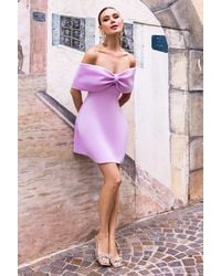 Goddiva - Front Bow Off The Shoulder Mini Dress - Lyst
