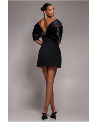 Goddiva - Off Shoulder Back Satin Bow Scuba Mini Dress - Lyst