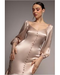 Goddiva - Satin Viscose Front Buttoned Dipped Hem - Lyst