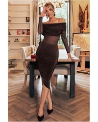 Goddiva - Side Gathered Asymmetric Midi Skirt - Lyst