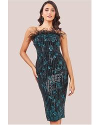 Goddiva - Sequin And Feather Boobtube Midi - Lyst