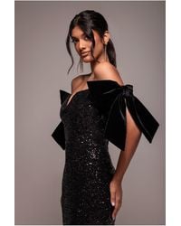 Goddiva - Sequin Off The Shoulder Velvet Bow Midi Dress - Lyst