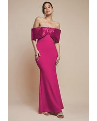 Goddiva - Twist Knot Satin & Scuba Bardot Maxi Dress - Lyst