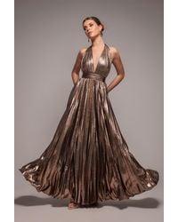 Goddiva - Sunrise Foil Halterneck A-Line Maxi Dress - Lyst
