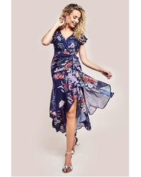Goddiva - Floral Wrap High And Low Midaxi Dress - Lyst