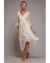 Goddiva - Chiffon Geo-Wave Front Frill Wrap Midi Dress - Lyst