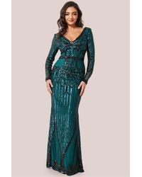 Goddiva - Sequin & Mesh Embroidered Maxi - Lyst