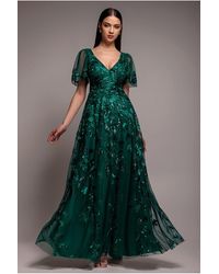 Goddiva - Flared Sleeve Embroidered Maxi Dress - Lyst