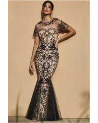 Goddiva - Mesh & Lace Maxi With Scalloped Hem - Lyst