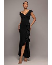 Goddiva - Off Shoulder Front Waterfall Frill Maxi Dress - Lyst