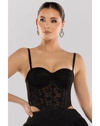 Goddiva - Textured Floral Mesh Corset - Lyst