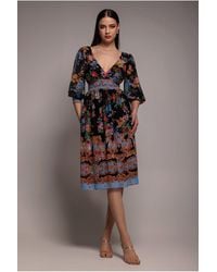 Goddiva - Chiffon Wrap Border Floral Print Midi Dress - Lyst