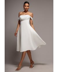 Goddiva - Sparkle Chiffon Cowl Bardot Skater Midi Dress - Lyst