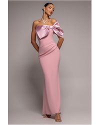 Goddiva - Off The Shoulder Satin Bow Neck Maxi Dress - Lyst