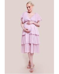 Goddiva - Maternity Plain Lurex Chiffon Tiered Midi Dress - Lyst