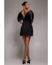 Goddiva - Off Shoulder Back Satin Bow Scuba Mini Dress - Lyst