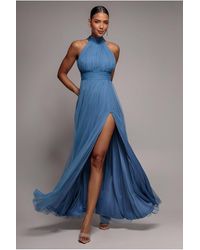 Goddiva - Halter Neck Mesh Tie Maxi Dress - Lyst