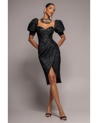 Goddiva - Puff Sleeve Sweetheart Midi Dress - Lyst