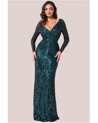 Goddiva - Long Sleeve Sequin V Wrap Maxi Dress - Lyst