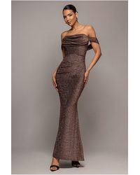 Goddiva - Lurex Cowl Neck Off The Shoulder Maxi Dress - Lyst