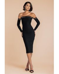 Goddiva - Boobtube Ribbed Midi Dress With Split - Lyst