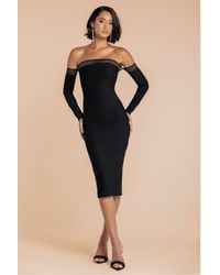 Goddiva - Boobtube Ribbed Midi Dress With Split - Lyst