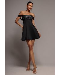 Goddiva - Sparkle Chiffon Cowl Bardot Skater Mini Dress - Lyst