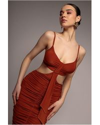 Goddiva - Cut Out Ruched Bodycon Midi Dress - Lyst