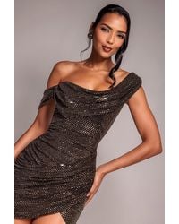 Goddiva - Cowl Neck Sequin Glitter Lurex Mini Dress - Lyst