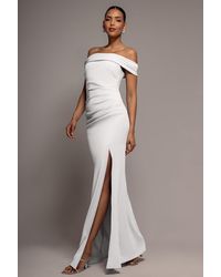Goddiva - Off The Shoulder Maxi Dress With Split - Lyst