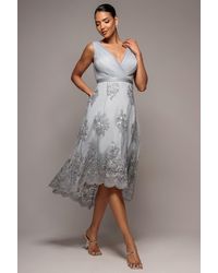 Goddiva - Pleated Satin Bodice High And Low Dress - Lyst