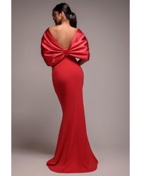 Goddiva Off Shoulder Back Satin Bow Scuba Maxi Dress in Blue | Lyst UK