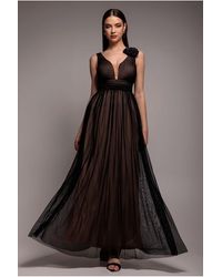 Goddiva - Sleeveless Pleated Dobby Mesh Corsage Maxi Dress - Lyst