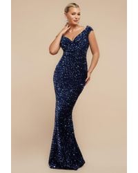 Goddiva - Multi Sequin & Velvet Bardot Maxi Dress - Lyst