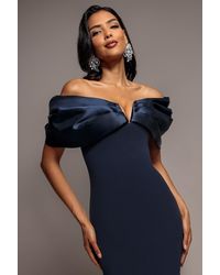 Goddiva - Satin Plunge Neck Bardot Scuba Maxi Dress - Lyst