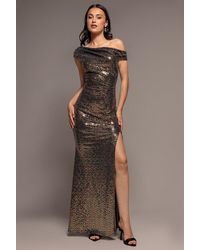 Goddiva - Asymmetric One Shoulder Front Split Sequin Maxi Dress - Lyst