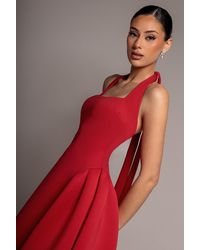 Goddiva - Corset Fit And Flare Halter Neck Midi Dress - Lyst
