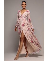 Goddiva - Wrap Front Slit Floral Maxi Dress - Lyst