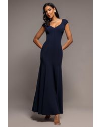 Goddiva - Capped Sleeve V Neck Pleated Fit & Flare Maxi Dress - Lyst