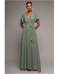 Goddiva - Sustainable Chiffon Flutter Sleeve Wrap Maxi Dress - Lyst