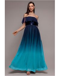 Goddiva - Ombre Chiffon Bardot Frill A-Line Maxi Dress - Lyst
