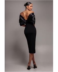 Goddiva - Off Shoulder Back Satin Bow Wrap Crepe Midi Dress - Lyst